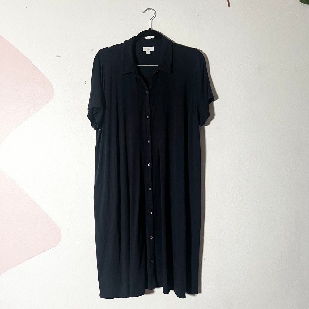 J. Jill Midi Dress Women's XL Black Pima Cotton Modal Pockets Button Front